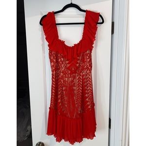 Vici red embroidered ruffle dress